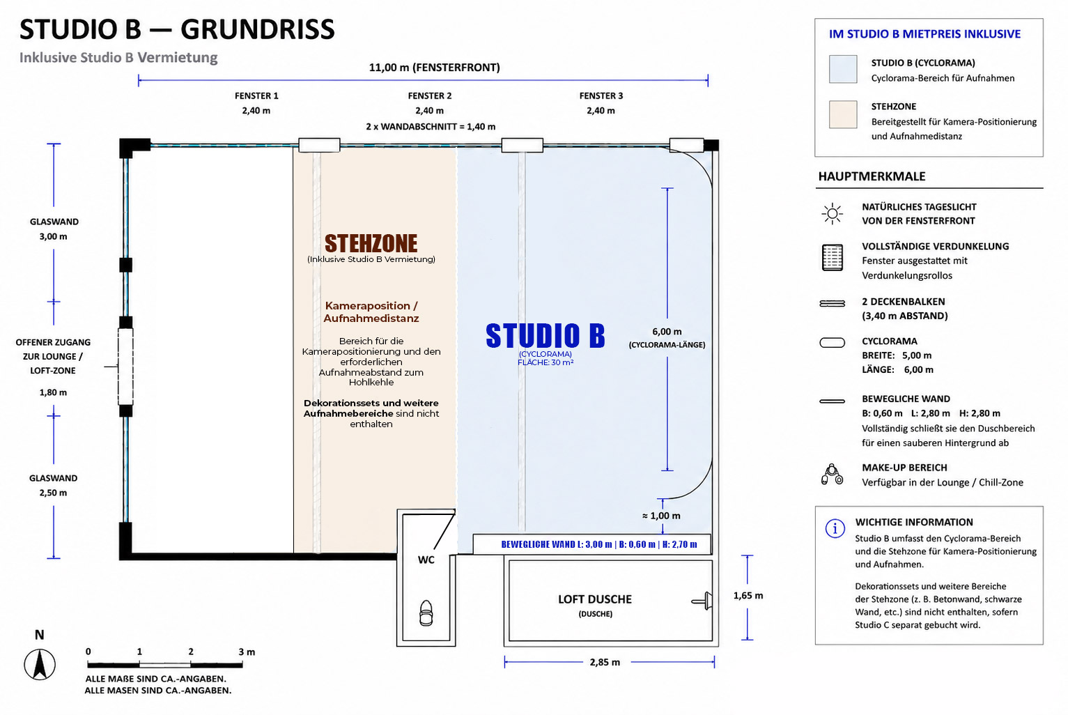Grundriss Studio B mit Cyclorama in Offenbach bei Frankfurt